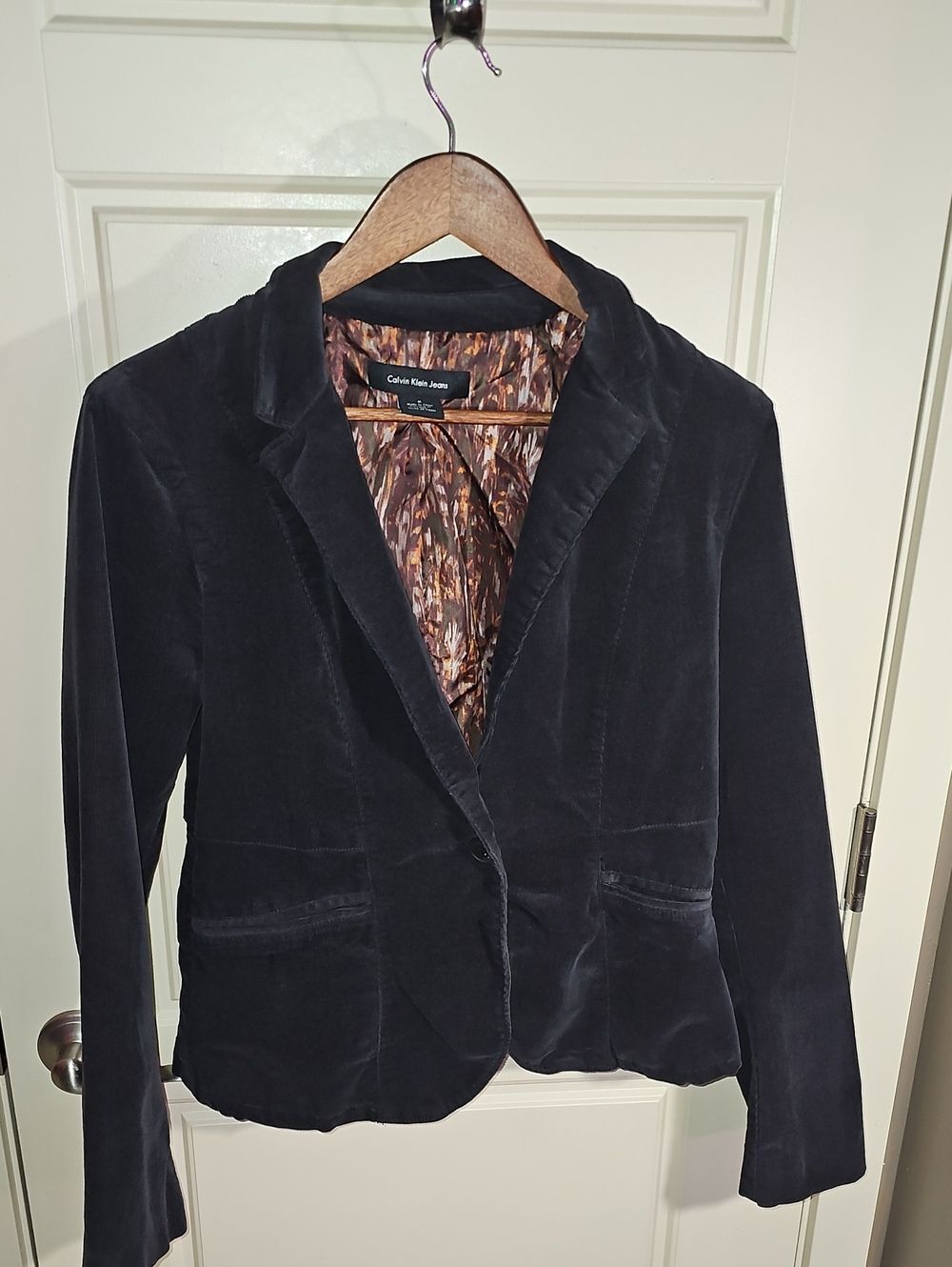 Calvin Klein Black Velvet Blazer with Printed Lining